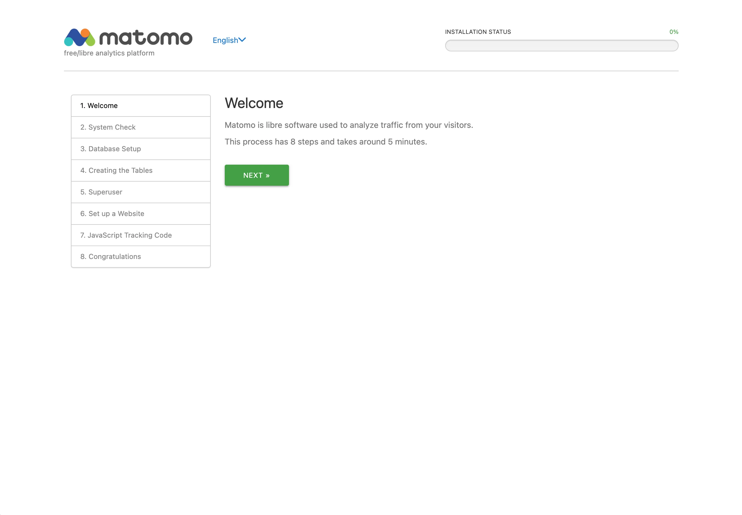First step of the Matomo setup
