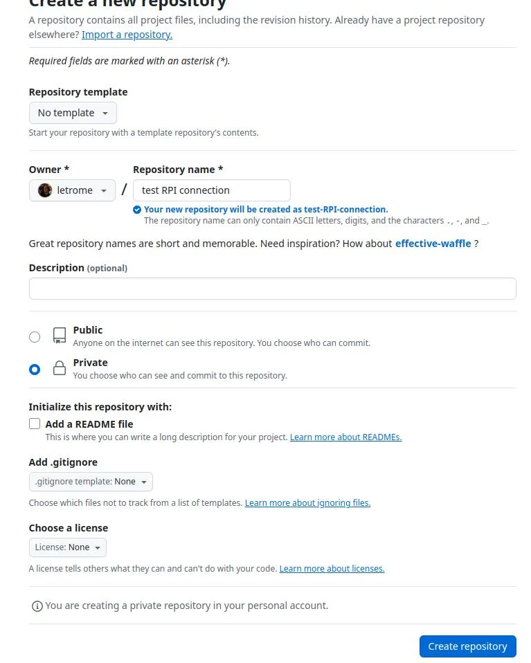 creation of a new repository