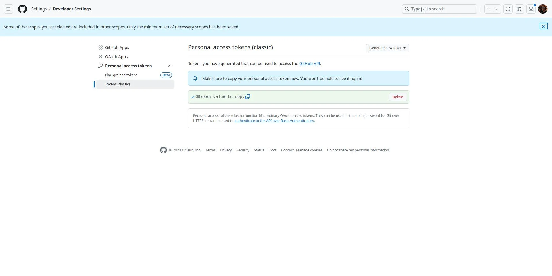 newly created token