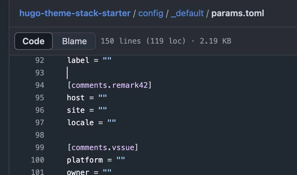 The comments.remark42 section on params.toml