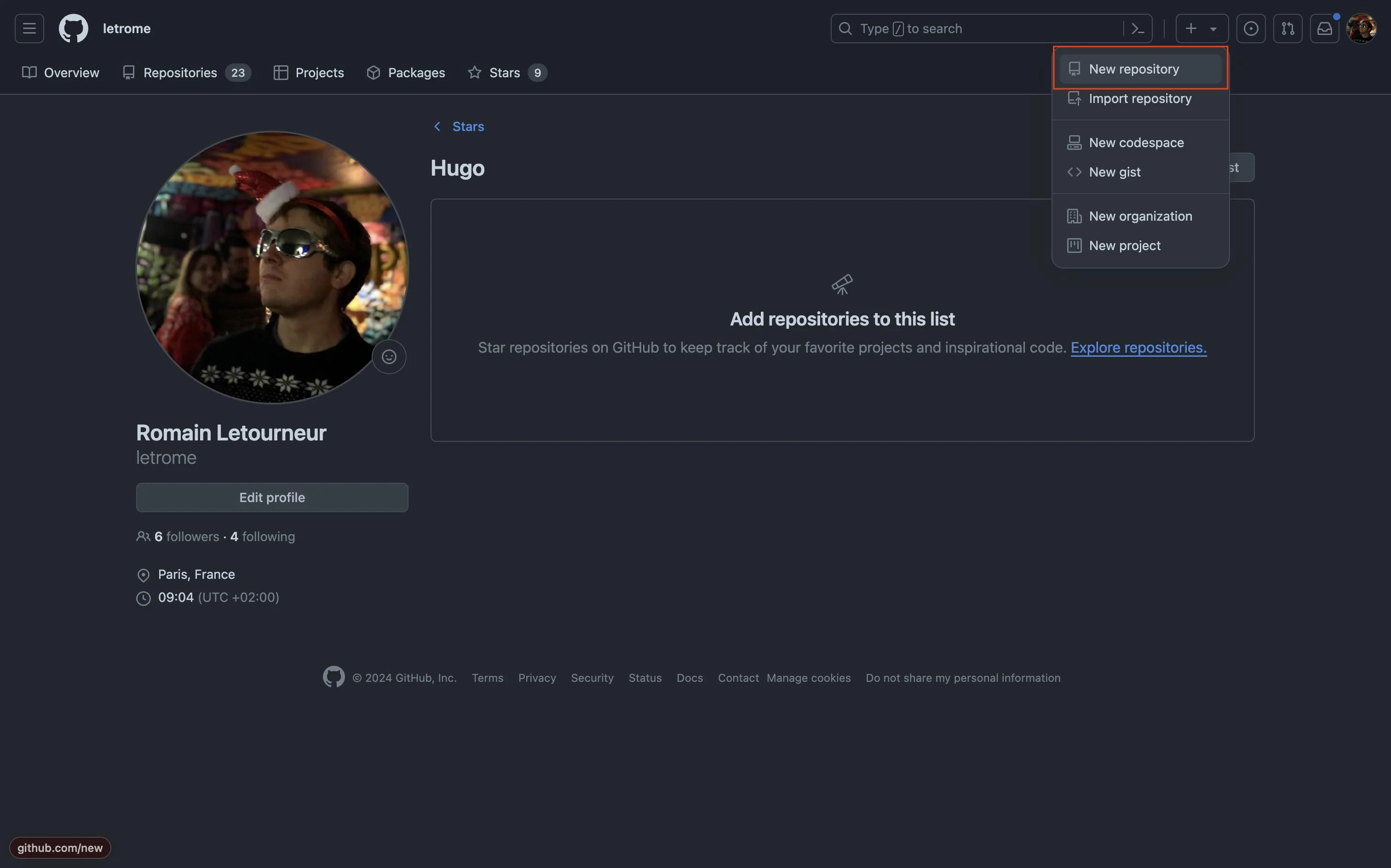 New repository" button on the GitHub web UI
