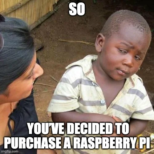 Third World Skeptical Kid meme saying "So, you’ve decided to purchase a Raspberry Pi"